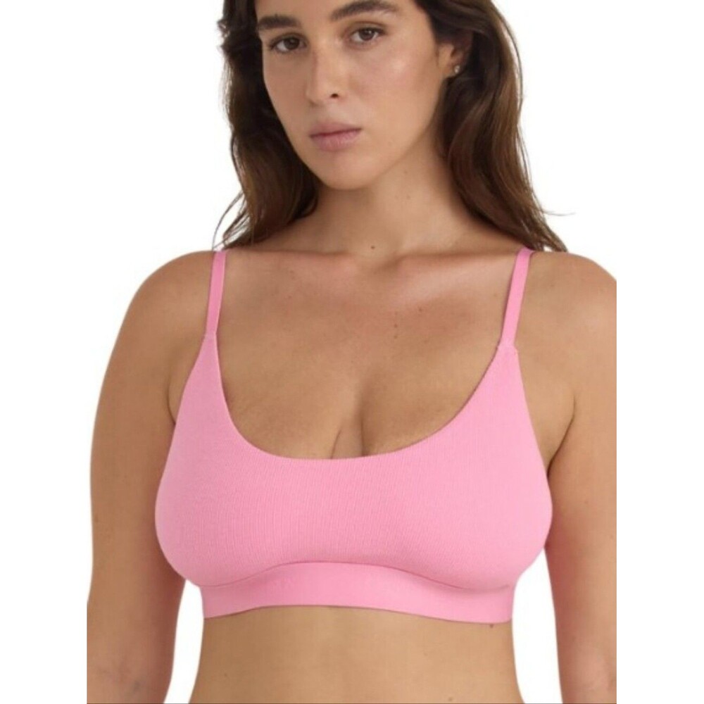 NWT Organic Basics Core Ribbed Open Back Scoop Neck Bralette Tulip Pink - Small